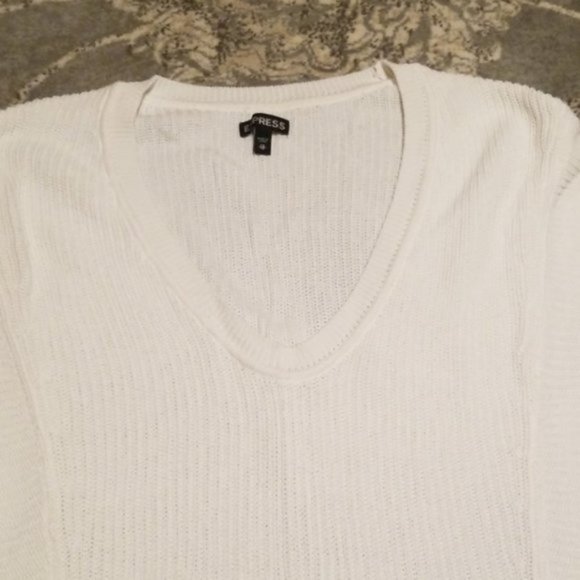 Express White Oversized Sweater Dolman Sleeve V Neck Cotton Preppy Cozy Work XS - Picture 6 of 6